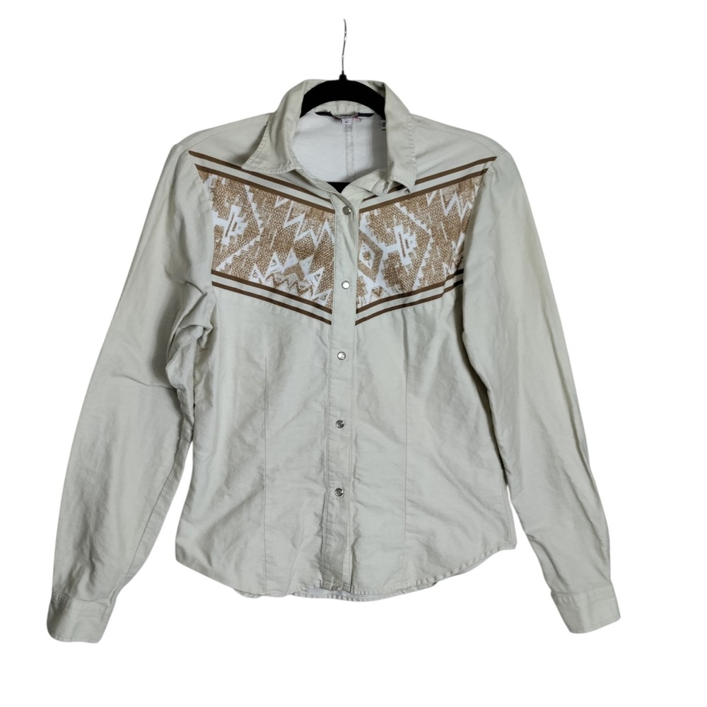 Roper Womens Western Snap Shirt Cream Aztec Print Cotton Cowgirl Top Medium